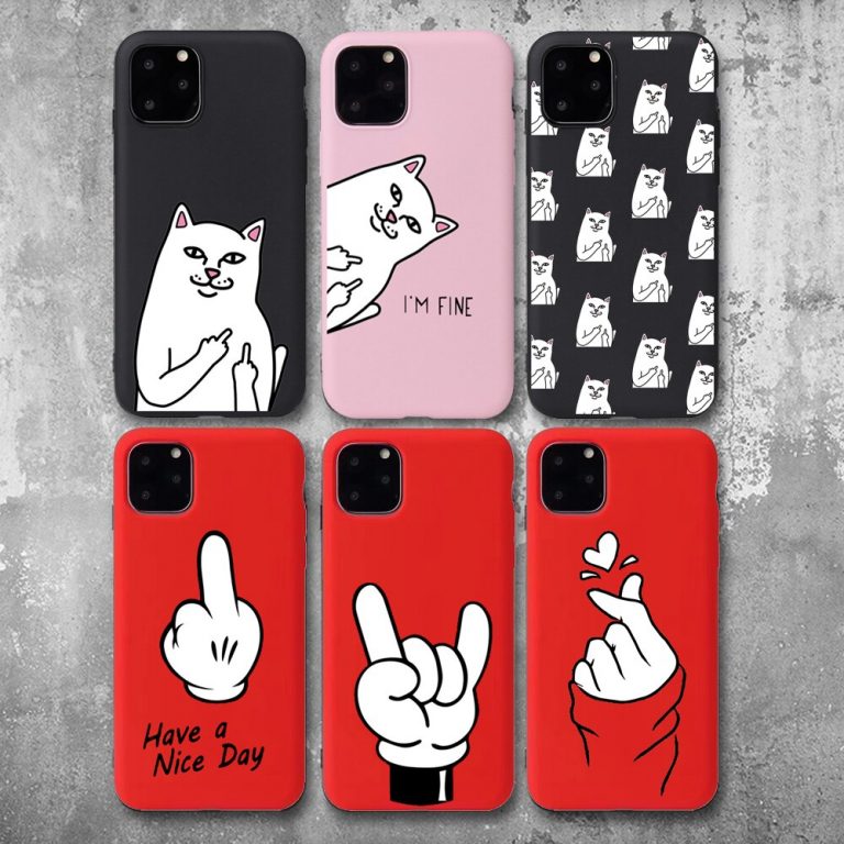 Funny Finger Pattern Phone Case For iPhone 11 Pro Max 6s 7 8 Plus Cartoon Cat