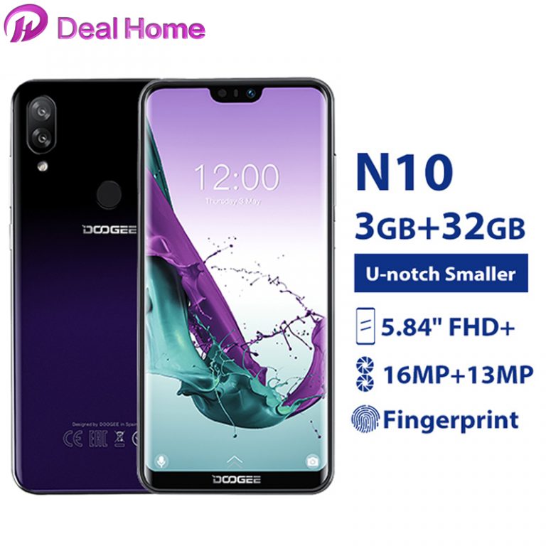 Doogee N10 5.84” FHD+ Screen Mobile Phone 3GB 32GB Android 8.1 Octa Core 16.0MP Camera 3360mAh Fingerprint 4G LTE Smartphone