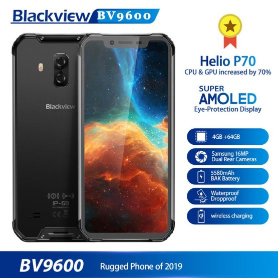 2019 New Blackview BV9600 Rugged Smartphone Android 9.0 4GB+64GB Waterproof Mobile Phone Helio P70 6.21" 19:9 AMOLED 5580mAh