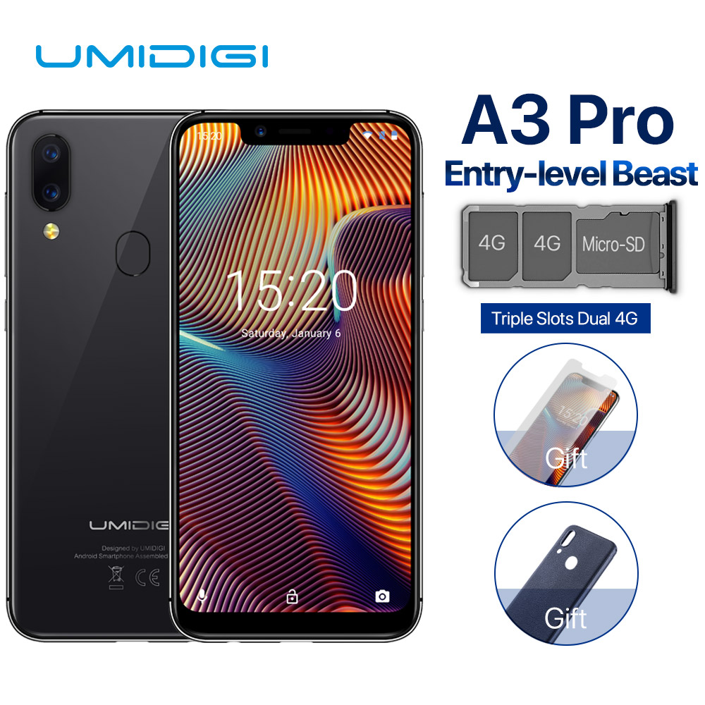 UMIDIGI A3 Pro 5.7"incell HD+display 3GB+32GB Smartphone MTK6739 Quad core Android 8.1 12MP+5MP Face Unlock Dual 4G Mobile phone