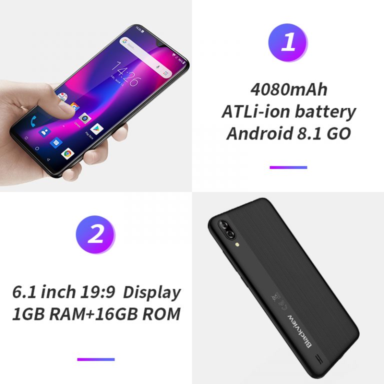 Original Blackview A60 3G Smartphone 19:9 6.1 inch Android Cellphone 4080mAh Battery 1GB 16GB ROM Mobile Phone 13MP+5MP Dual SIM