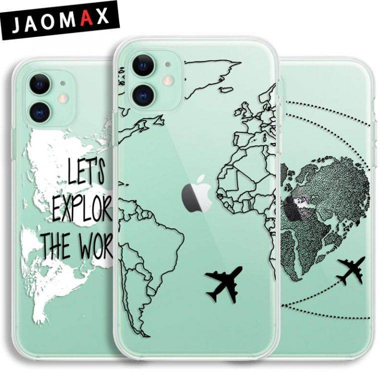 Transparent Phone Case For iPhone 11 Pro XR XS Max XS Cases Luxury World Map Travel Soft TPU Cover for iPhone 6 7P 8P - High-Quality Geometric Design