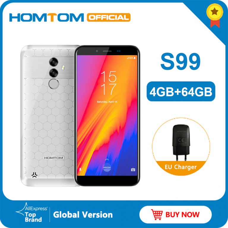 Original HOMTOM S99 5.5 Inch Android 8.0 4GB 64GB Smartphone 6200mAh 21+2MP Dual Rear Cameras Fingerprint FDD-4G Mobile Phone