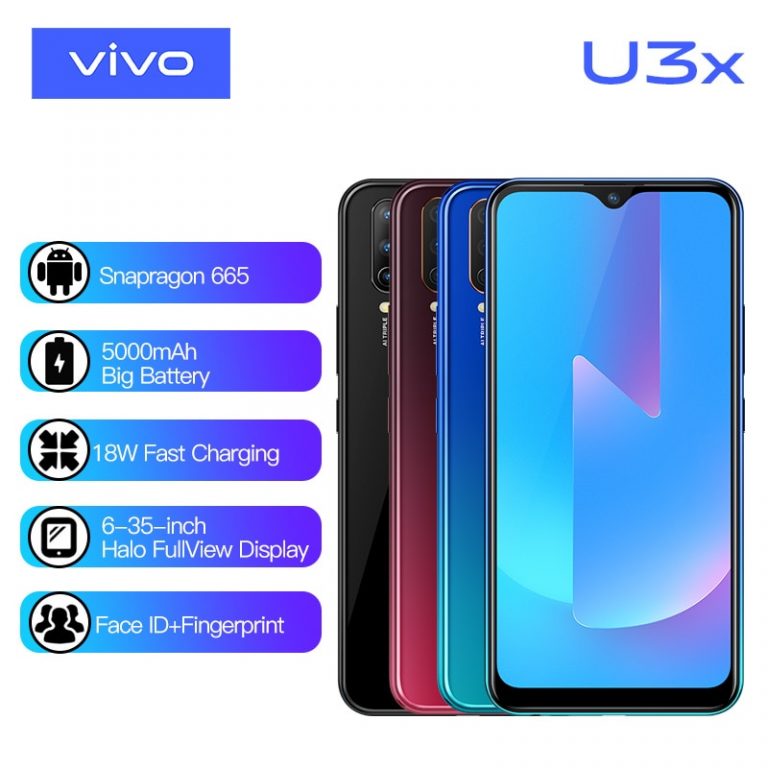 Brand New vivo U3x Cell Phones celular Snapdragon665 4G 64G Triple AI Camera