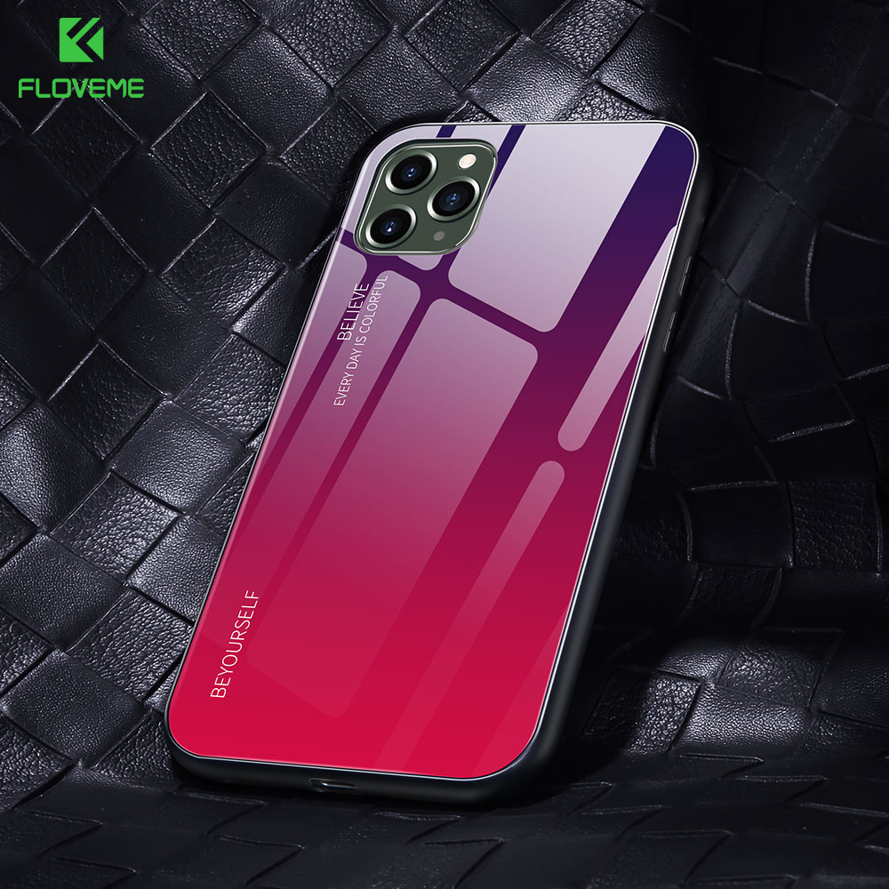 Floveme Gradient Tempered Glass Case For iPhone XR XS MAX X 11 Pro Luxury Cases For iPhone 7 8 6s 6 plus SE 5S Phone Case Cover