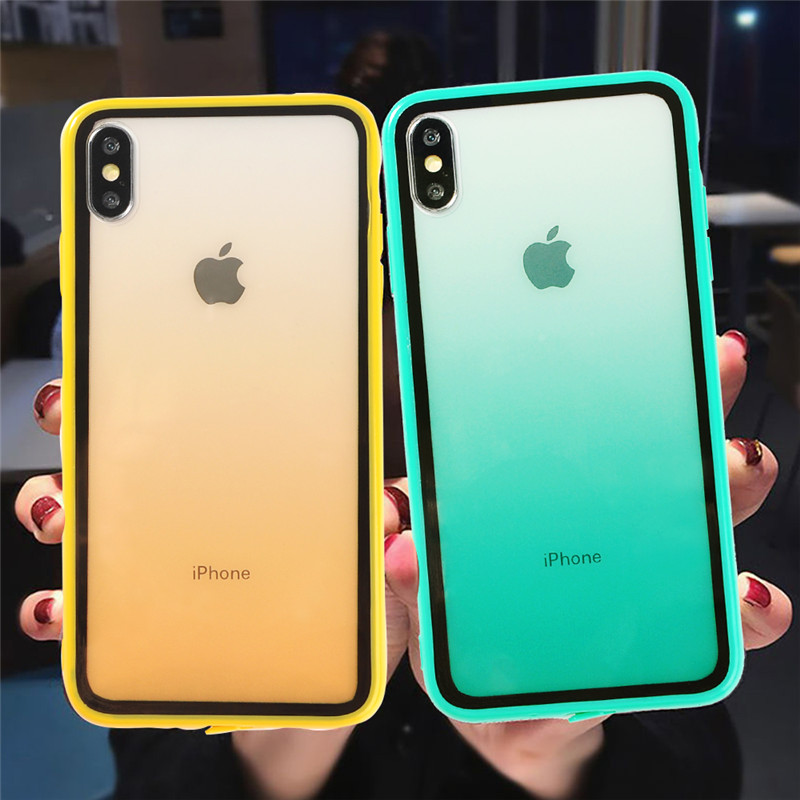 Rainbow Gradient Soft Silicone Frame Shockproof Case For iphone 11 XS Max XS 6 6s 7 8 Plus Acrylic Transparent Protective Cover