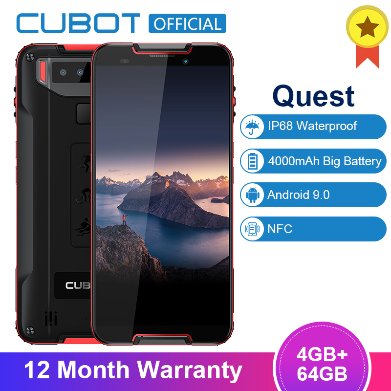 Cubot Quest Sports Phone Android 9.0 5.5" IP68 Waterproof MT6762 Octa-Core 4GB 64GB 4000mAh 6P Lens Dual Camera NFC Smartphone