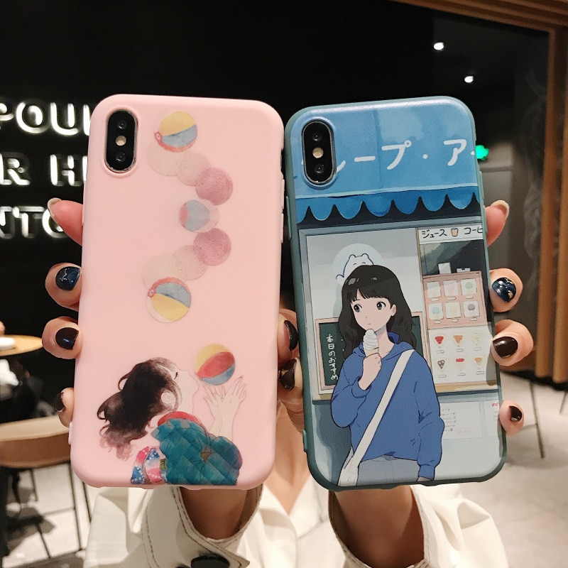 Kawaii Japanese anime illustration Phone Cases For iphone 11 Pro XS Max XR X Case silicone Cover For iPhone 6 6s 7 8 7Plus Capa