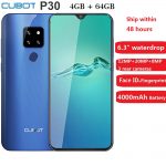 Cubot P30 Smartphone 6.3" 2340x1080p 4GB+64GB Android 9.0 Pie Helio P23 AI Cameras Face ID 4000mAh Cell Phone for Dropshipping