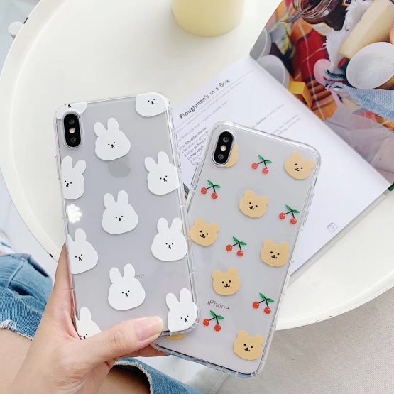 INS Korea cute cartoon animal funny rabbit bear phone case For iphone Xs MAX XR X 6 6s 7 8 plus couple clear soft TPU back Cover