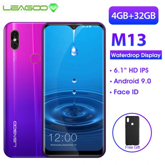 LEAGOO M13 Android 9.0 19:9 6.1" Waterdrop Smartphone 4GB RAM 32GB ROM MT6761 Quad Core Fingerprint Face ID 4G Mobile Phone