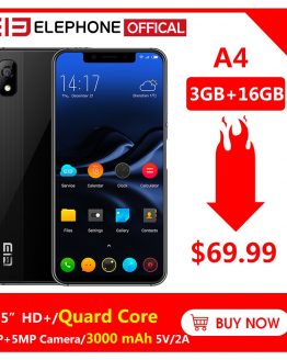 Elephone A4 5.85'' HD+ 18:9 Notch Screen Mobile Phone Android 8.1 MT6739 Quad Core 3GB RAM 16GB ROM 4G Unlock 3000mAh Smartphone