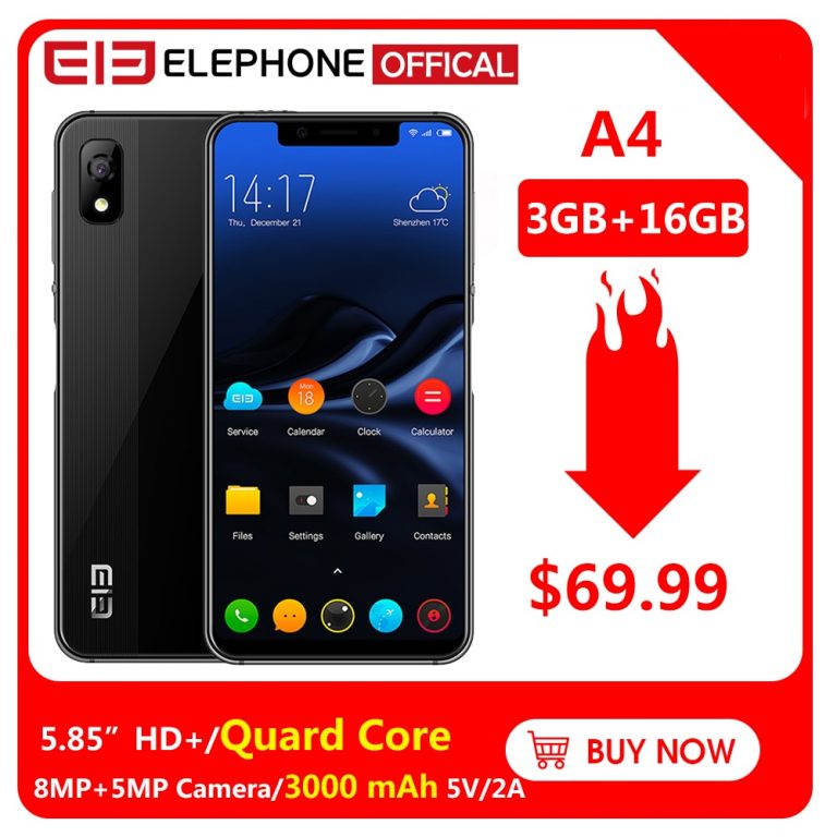 Elephone A4 5.85'' HD+ 18:9 Notch Screen Mobile Phone Android 8.1 MT6739 Quad Core 3GB RAM 16GB ROM 4G Unlock 3000mAh Smartphone Elephone A4 5.85'' HD+ 18:9 Notch Screen Mobile Phone Android 8.1 MT6739 Quad Core 3GB RAM 16GB ROM 4G Unlock 3000mAh Smartphone