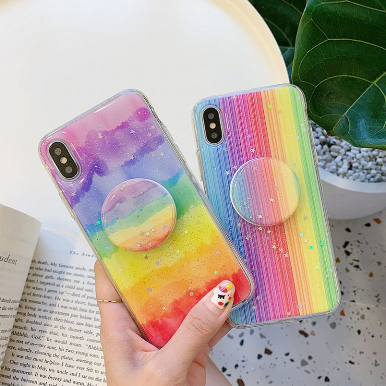 Glitter Rainbow Phone Case For iPhone XR XS Max X 11 11Pro 6 6S 7 8 Plus Candy Color Stand Holder TPU Full Body Protective Cover 2 Glitter Rainbow Phone Case For iPhone XR XS Max X 11 11Pro 6 6S 7 8 Plus
