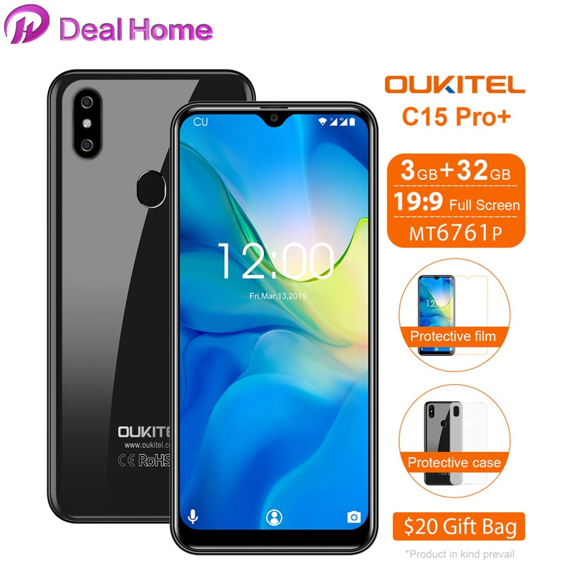 Oukitel C15 Pro + 19:9 6.088'' Waterdrop Screen 3GB 32GB MT6761 Smartphone Android 9.0 Fingerprint Face ID 4G LTE Mobile Phone