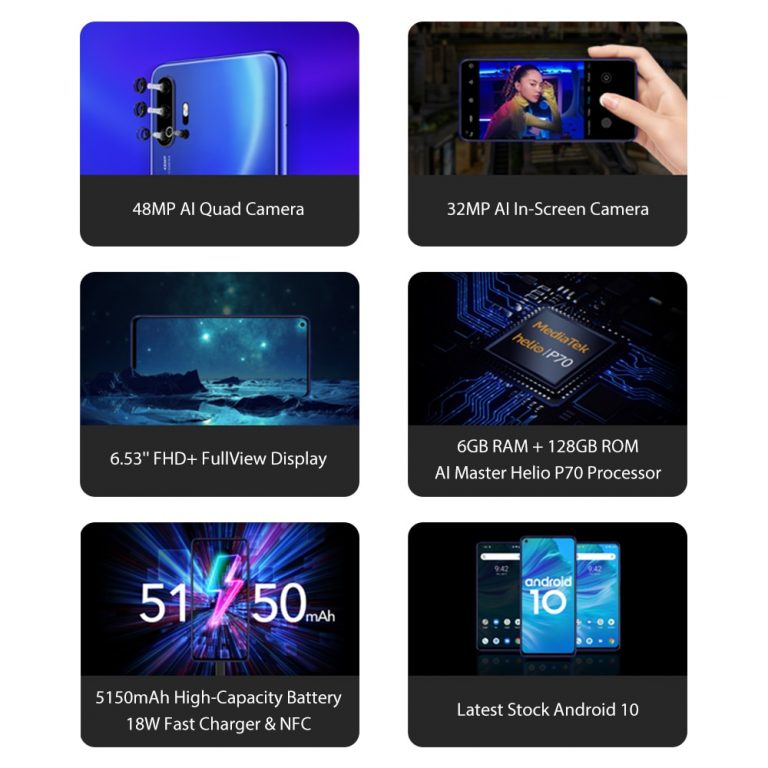 IN STOCK UMIDIGI F2 Android 10 Global Bands 6.53"FHD+6GB 128GB 48MP AI Quad Camera 32MP Selfie Helio P70 Smartphone 5150mAh NFC 1 UMIDIGI F2 Android 10 Global Bands 6.53"FHD+6GB 128GB 48MP AI Quad Camera 32MP