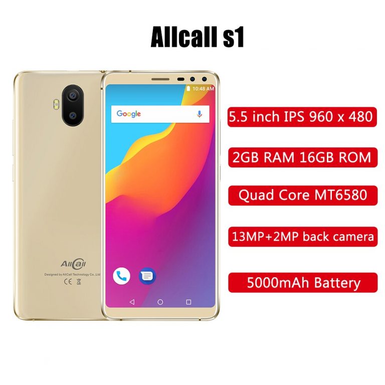 AllCall S1 3G Smartphone 5.5" Android 8.1 MT6580 Quad Core 2GB+16GB 13MP+2MP