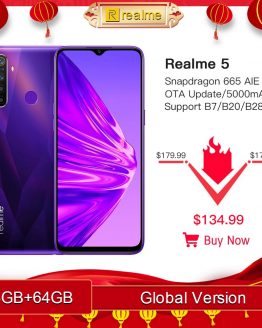 Global Version realme 5 3GB RAM 64GB ROM 6.5" Moblie Phone Snapdragon 665 AIE Octa Core Cellphone 5000mAh Smartphone