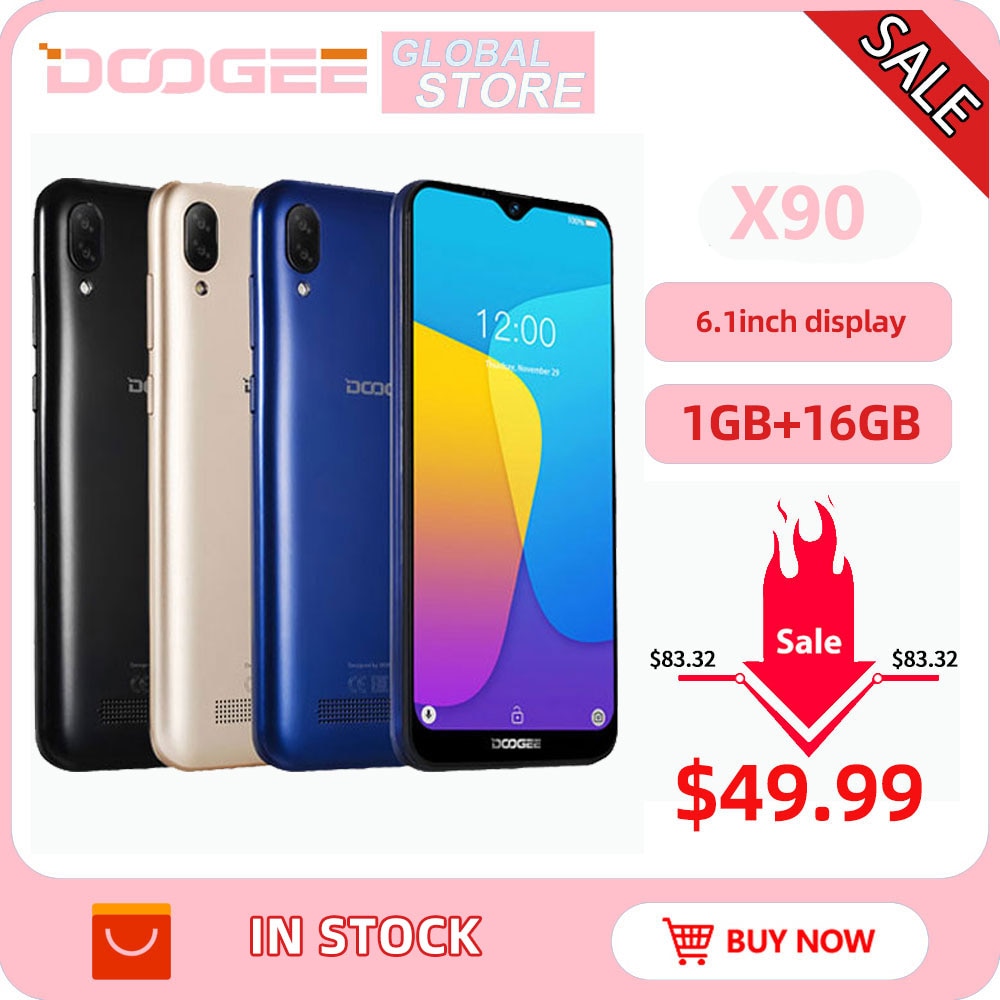 DOOGEE X90 Cellphone 6.1inch 19:9 Waterdrop LTPS Screen Smartphone Quad Core 16GB ROM 3400mAh Dual SIM 8MP+5MP WCDMA Android Go
