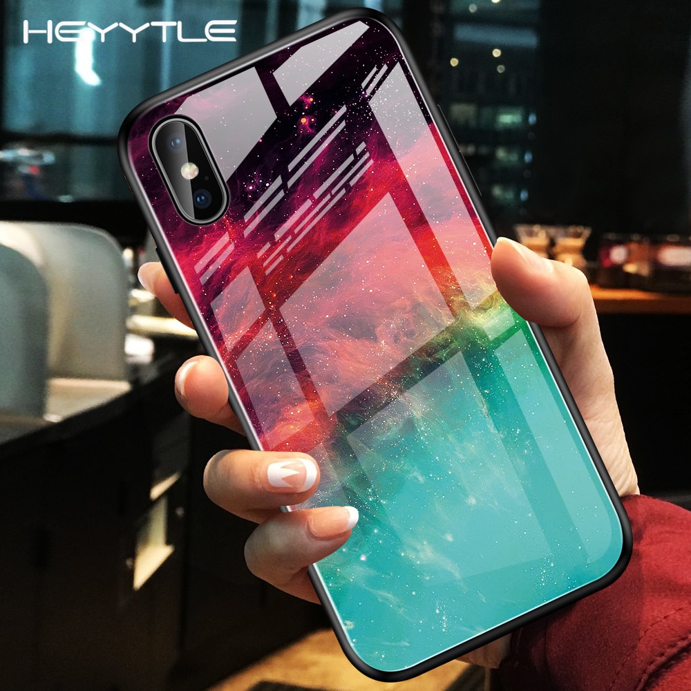 Heyytle Gradient Tempered Glass Case For iPhone 7 8 Plus 6 6s Starry Sky Cases For iPhone X XS XR 11 Pro Max Painted Space Cover