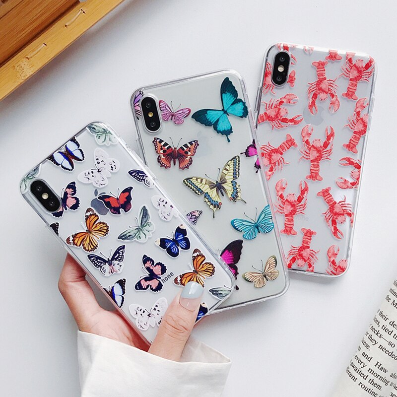 Soft TPU Cases For iphone XR X XS Max 6 6S 7 8 Plus 11 11Pro Max Simple Cute Butterfly Lobster Patterned Phone Case NEW
