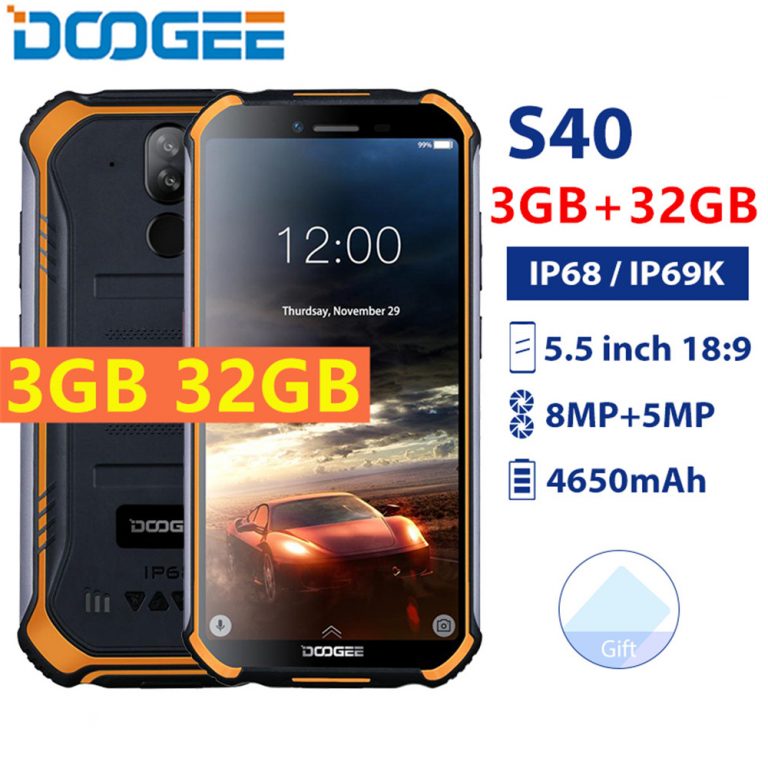Doogee S40 Android 9.0 Pie Cell Phone IP68 IP69K Waterproof 5.5" 4650mAh Face ID Fingerprint