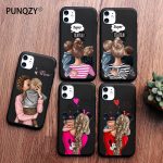PUNQZY Cute Baby Super Girl mom Love Case For iphone 11 pro MAX 7S 5 6 6s 8 7 Plus X XS MAX TPU Silicone Black Matte Case Cover