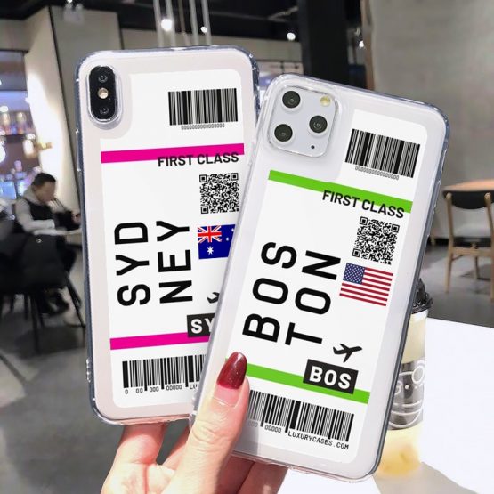 Cute FIRST CLASS PLANE TICKET Phone Case For iPhone 11Pro Max 7 8 Plus X XR XS Max Flight Ticket Letter Soft Silicone Back Cover