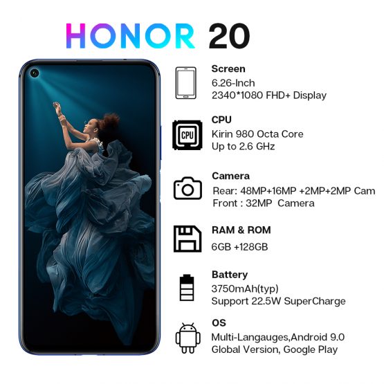 Global Version Honor 20 Smartphone 6G128G Kiri 980 Octa Core 6.26''48MP Four Camera Mobile Phone NFC Google Play SuperCharge - Image 3