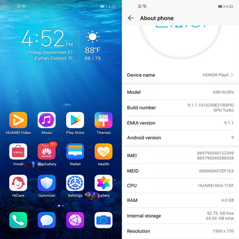 Honor play 3 Smartphone 4000mAh Battery Kirin 710F 48MP