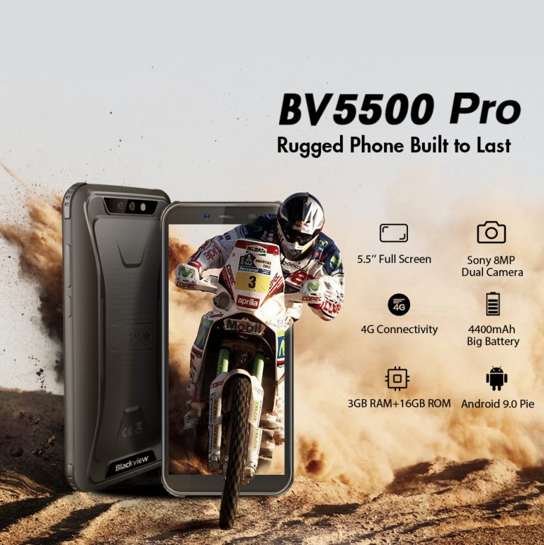 Blackview BV5500 Pro 4G IP68 Waterproof Smartphone 3GB+16GB 5.5" 18:9 Screen 4400mAh MT6739V Android 9.0 Dual SIM Mobile Phone