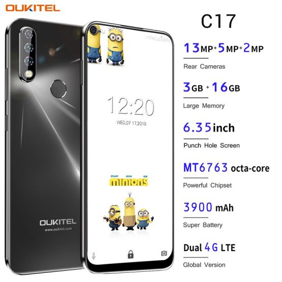 OUKITEL C17 Android 9.0 Smartphone 6.35'' Face ID Fingerprint 4G Mobile Phone