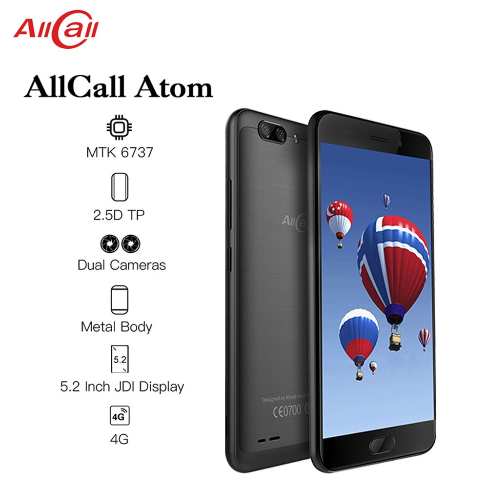 ALLCALL Atom 4G Dual SIM SmartPhone MT6737 Quad-core 2GB RAM 16GB ROM 5.2 Inch TFT IPS 8MP+2MP Daul Rear Cameras 4G Mobile Phone