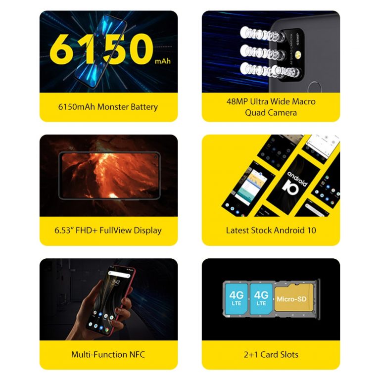 UMIDIGI Power 3 Moblie Phone Android 10 48MP Quad AI Camera 6150mAh 6.53" FHD+ 4GB 64GB Helio P60 Global Version Smartphone NFC 1 Power Through Your Day – UMIDIGI Power 3 Android 10 Smartphone