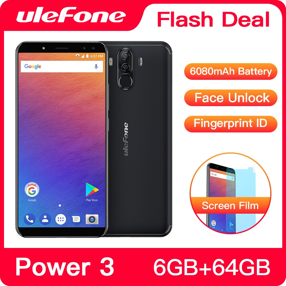 Original Ulefone Power 3 FHD+Screen 6080mAh Big Battery Smartphone Android 7.1 Face ID 6GB+64GB Touch ID 21MP Camera Cellphone