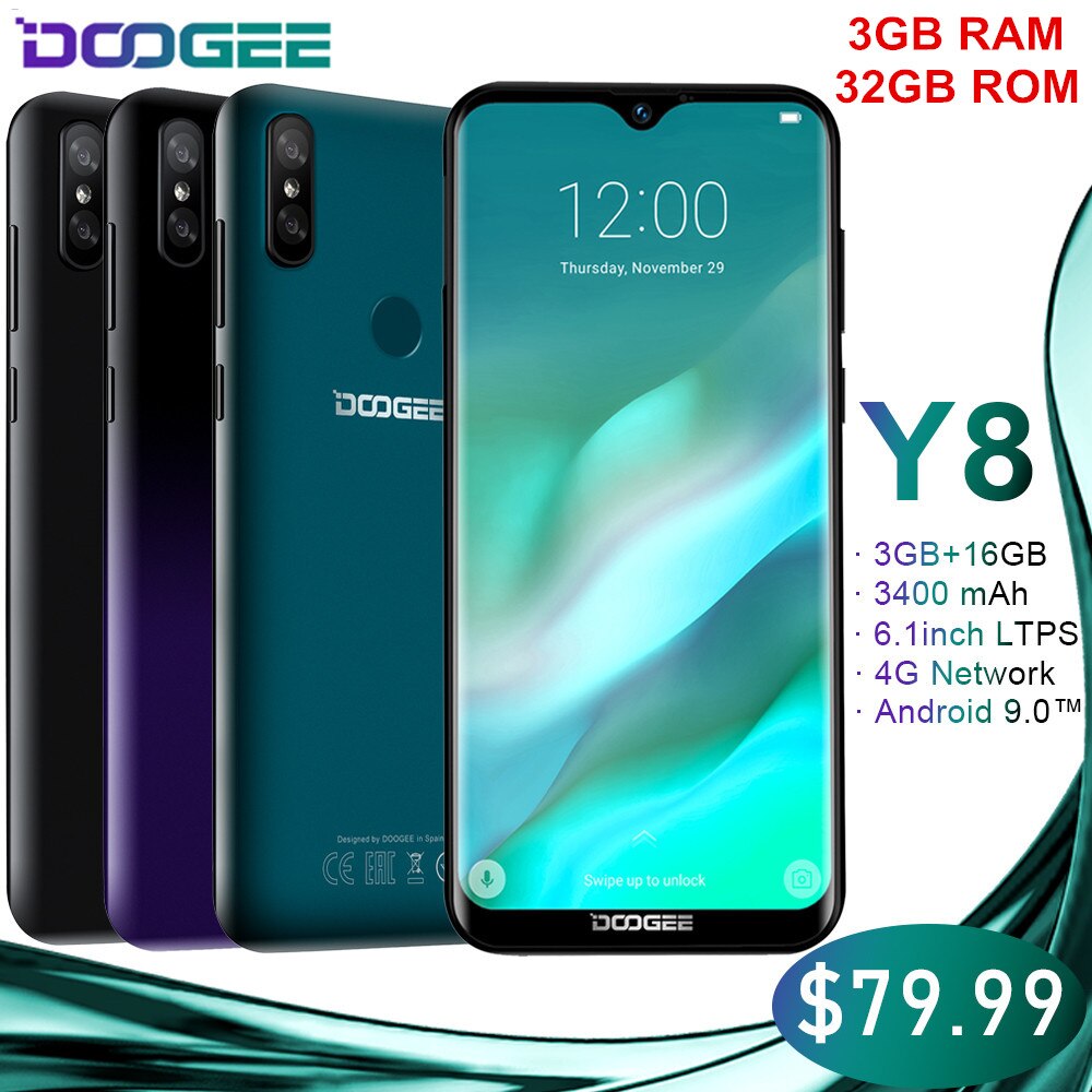 Original Doogee Y8 Android 9.0 Waterdrop Screen Smartphone Gradient Back