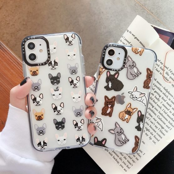 Cute French Bulldog Phone Case for iPhone 7 8 Plus X XS 11 PRO Max Coque For iPhone XR Clear Soft TPU Cover with Black Len Frame