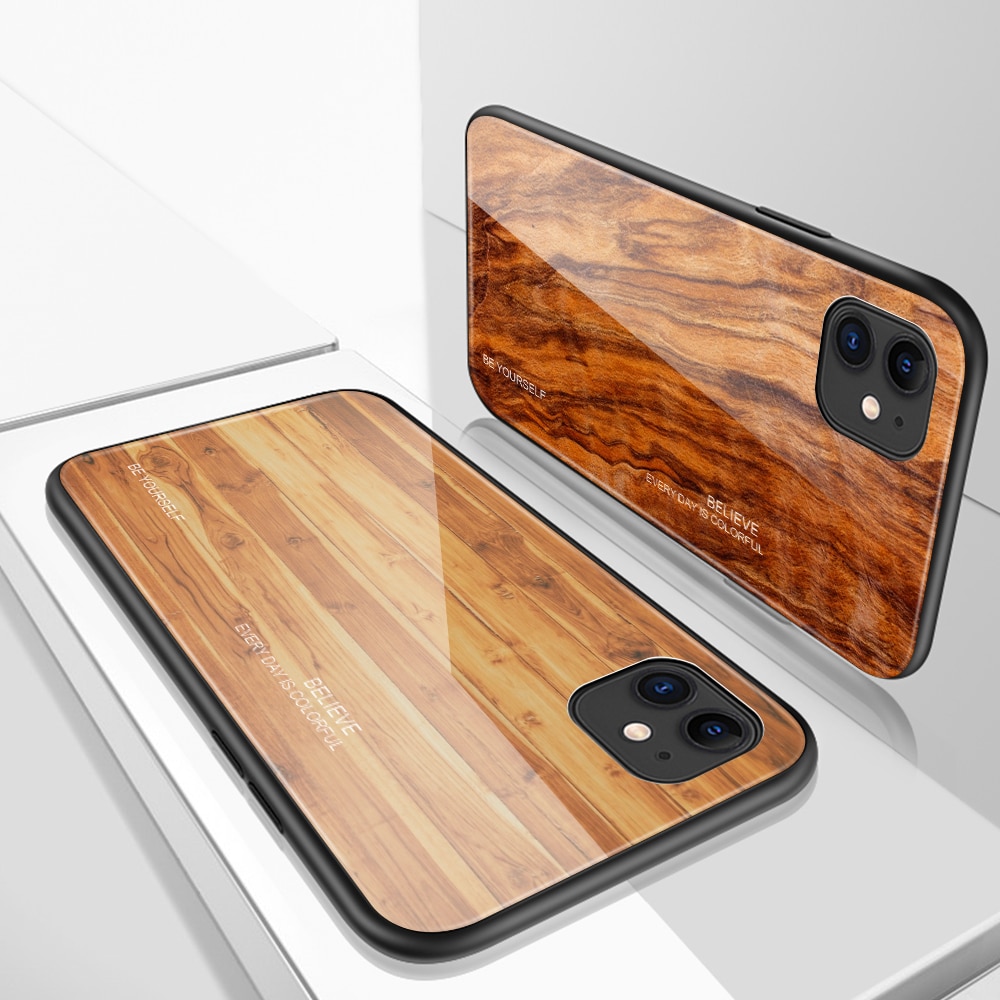 Luxury Wood Grain Phone Case For iPhone XS Max XR X Soft TPU Edge Slim Glass Cover Case for iPhone XS MAX XR 11 Pro Coque Shell