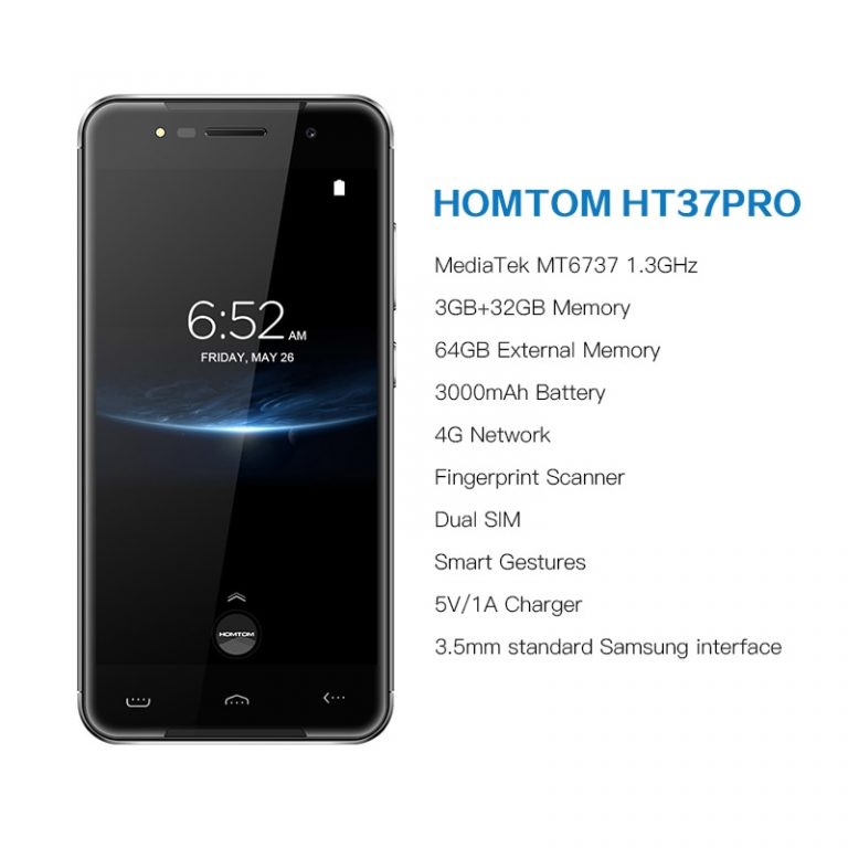 Original HOMTOM HT37 Pro Smartphone 4G 5.0 Inch HD Android 7.0 Cell Phon
