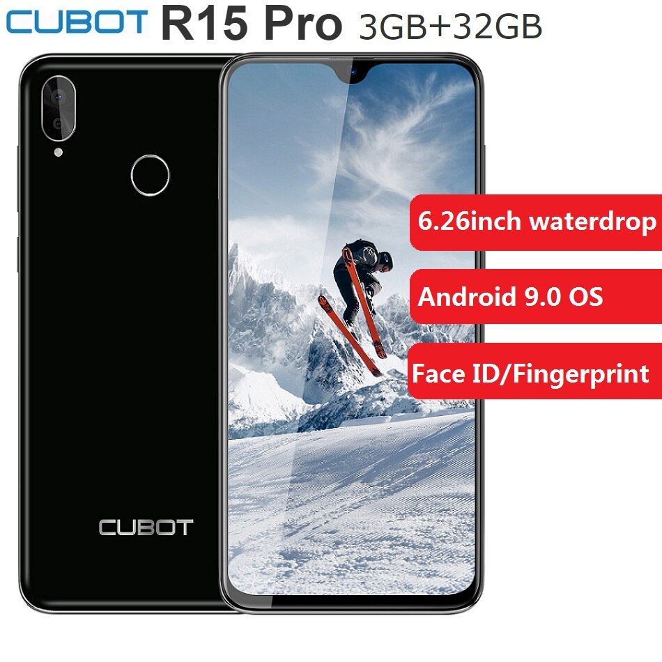 Cubot R15 Pro 3GB+32GB ROM Smartphone Android 9.0 Quad Core 6.26" Waterdrop 13MP 3000mAh Fingerprint Face ID Mobile Cellphone