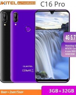 OUKITEL 4G LTE Mobile Phone C16 Pro 5.71 inch Android 9.0 19:9 Waterdrop CellPhone MT6761P Quad Core 3GB RAM 32GB ROM Smartphone