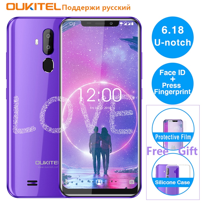 OUKITEL C12 6.18" Android 8.1 Mobile Phone MT6580 Quad Core 2G RAM 16G ROM Fingerprint 3G 3300mAh Smartphone Face ID