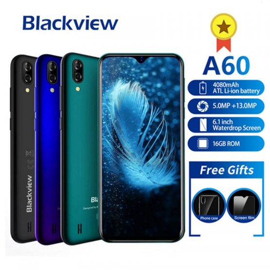 Blackview A60 Smartphone 4080mAh Android 8.1 13MP Dual Camera Cellphone MT6580A Quad core 6.1"Waterdrop Screen Mobile Phone A 60