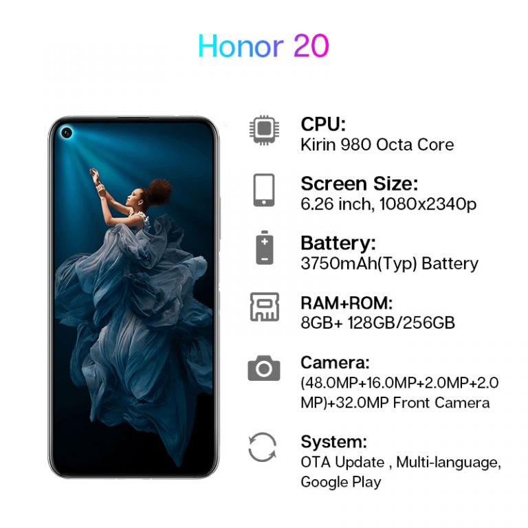 Honor 20 Smartphone Kirin 980 Octa Core 6.26 inch 8GB RAM 128GB
