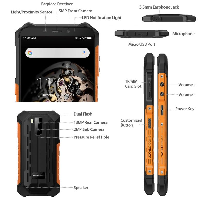 Ulefone Armor X5 5.5" Mobile Phone 4G LTE Rugged Waterproof Smartphone