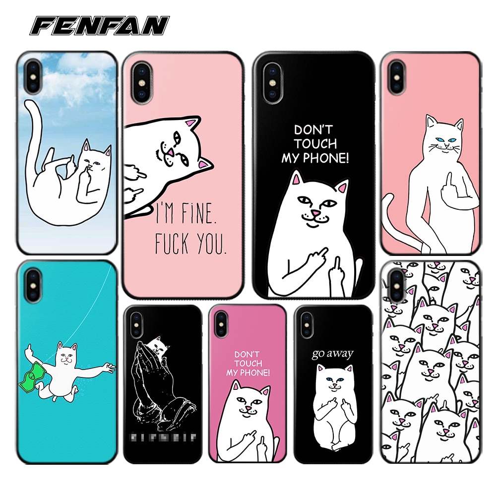 For coque iPhone 8 case 5 5S SE 6 6S 7 8 Plus XR Pocket White Cat soft silicone for iPhone X XS 11 Pro Max case