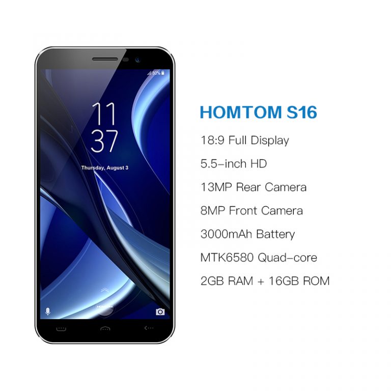 Original HOMTOM S16 Fingerprint Mobile Phone Android 7.0 5.5inch Screen 2G RAM 16G ROM 13MP MTK6580 Quad-Core 3000mAh Smartphone 1 Original HOMTOM S16 Fingerprint Mobile Phone Android 7.0 5.5inch Screen