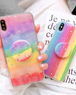 Glitter Rainbow Phone Case For iPhone XR XS Max X 11 11Pro 6 6S 7 8 Plus Candy Color Stand Holder TPU Full Body Protective Cover