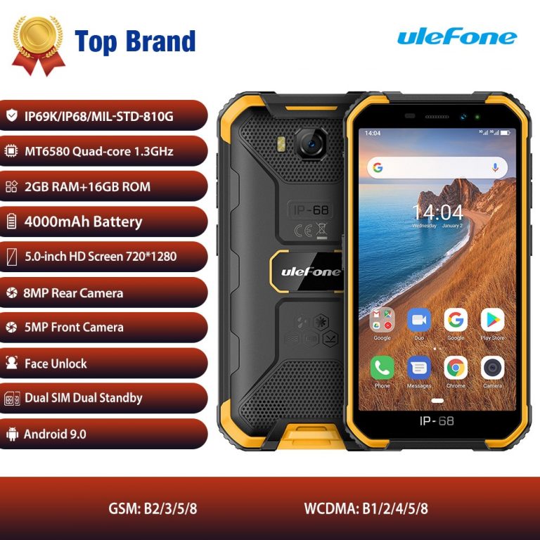 Ulefone Armor X6 IP68 Waterproof Rugged Smartphone 2GB +16GB Android 9.0 4000mAh Face ID 8MP Cellphone Outdoor 3G Mobile Phone 2 Rugged Ulefone Armor X6 Waterproof Smartphone – 8MP Camera, 2GB RAM, 4000mAh Battery