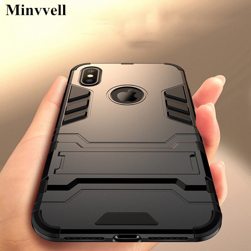 Luxury Stand Armor Phone Holder Case For iPhone 78 6 6S Plus X XS XS max Hybrid TPU+Hard PC ShockProof Cover for iphone 5 5S SE